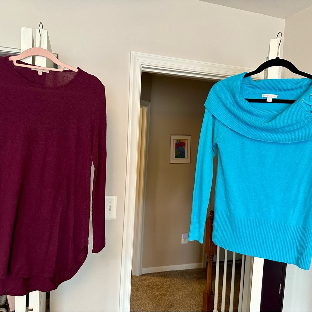Joan Vass Cowl & Turtleneck Sweaters Blue and Red